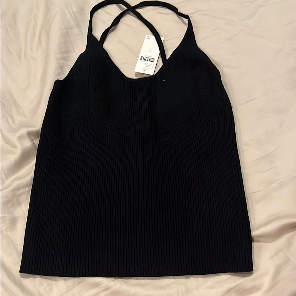 Anthropologie Black Ribbed Cross-Back Tank